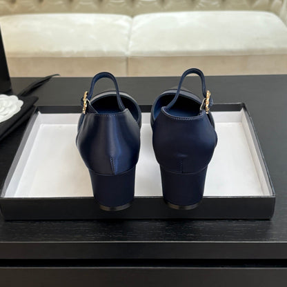 BLOCK HEEL SLINGBACKS IN NAVY BLUE MIX BLACK SILK FABRIC