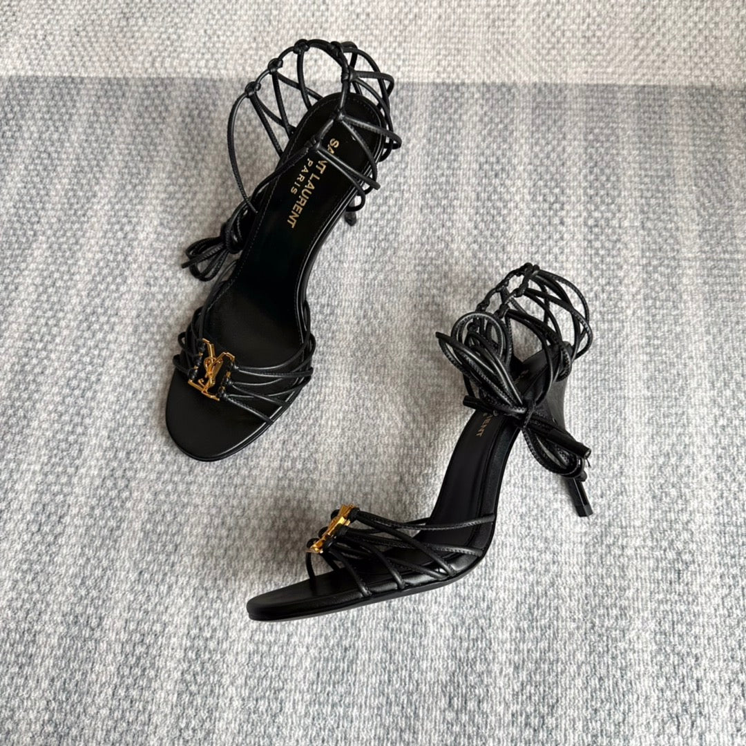 BABYLONE SANDALS 90 IN ALL BLACK LAMBSKIN