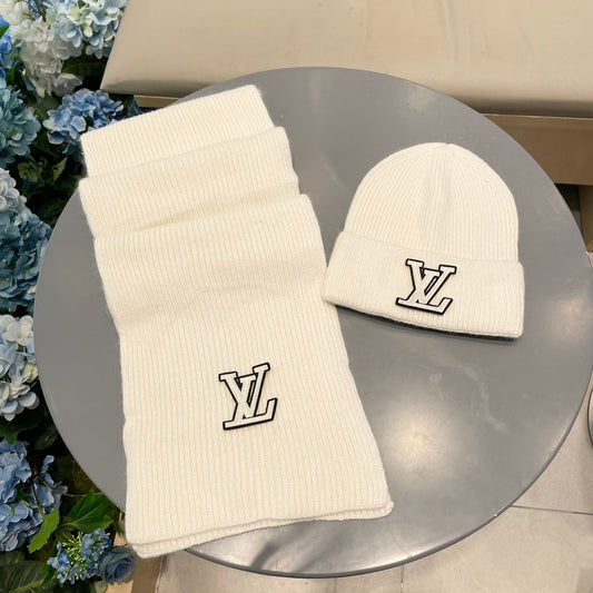 SET SCARF AND HAT IN BEIGE WOOL 406531