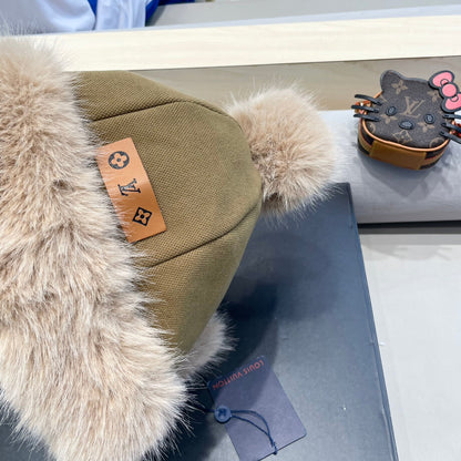 BEANIE HAT IN SAND BEIGE FLEECE AND WOOL 424307