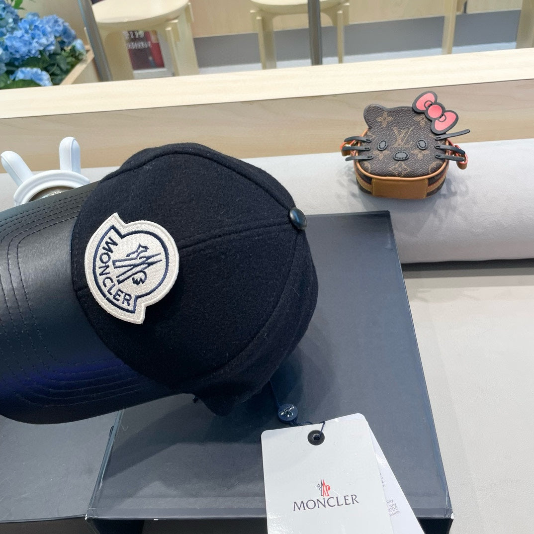 WOOL-TWEED AND LEATHER BASEBALL CAP BLACK 428237