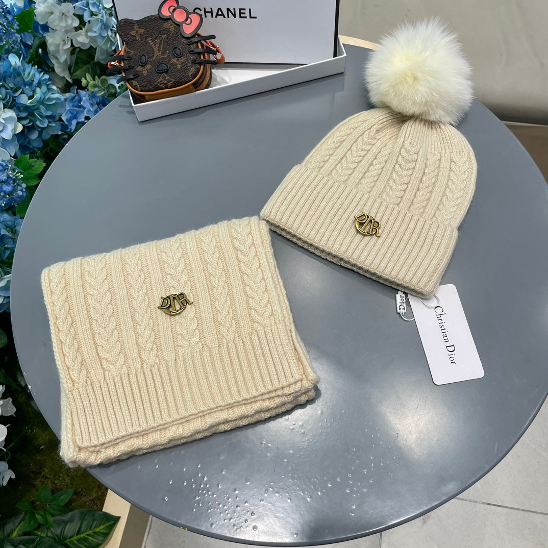 SET CLASSIC SCARF AND HAT IN BEIGE CASHMERE AND RABBIT WOOL 433234