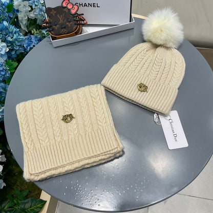 SET CLASSIC SCARF AND HAT IN BEIGE CASHMERE AND RABBIT WOOL 433234