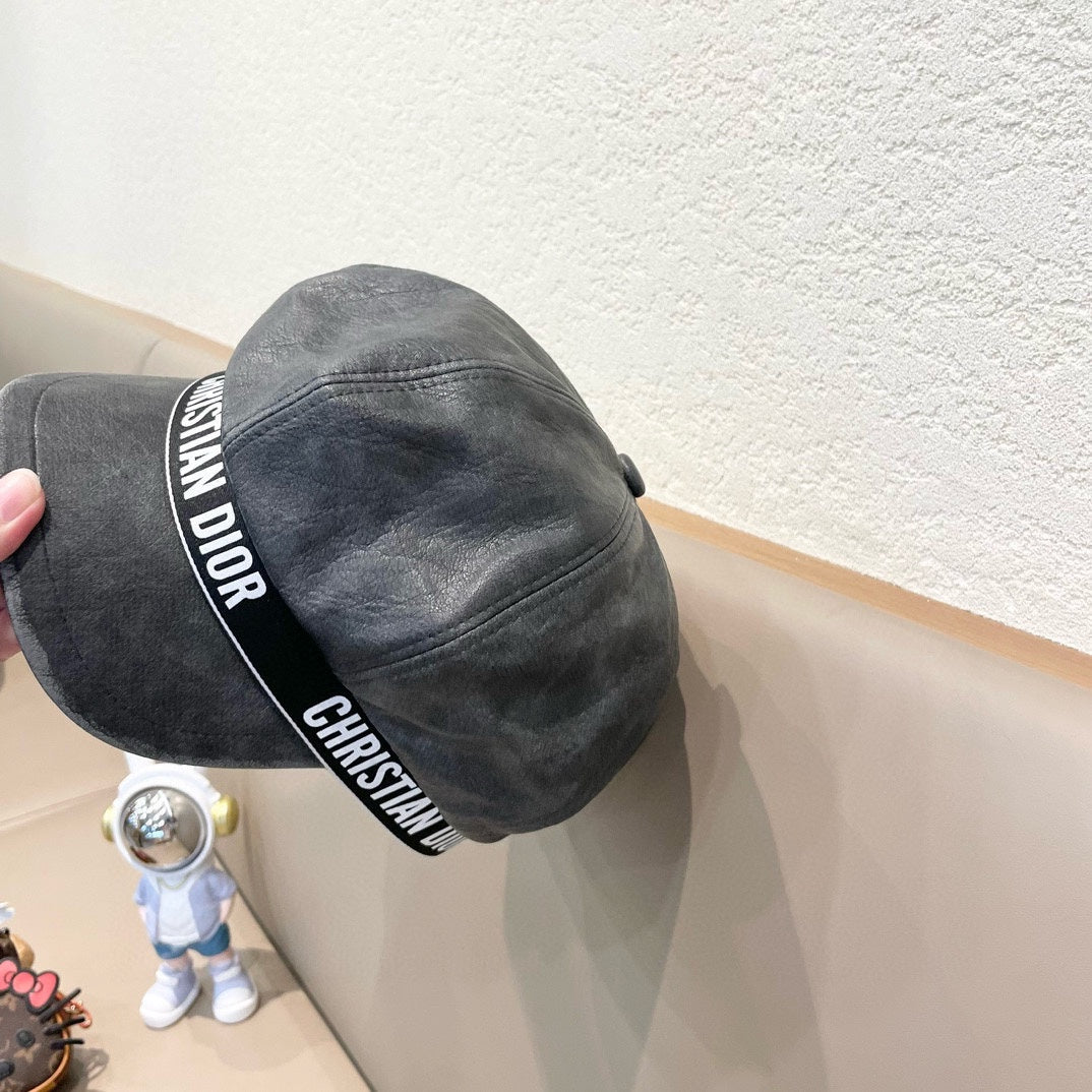 BAKER BOY HAT IN DARK GRAY LEATHER 436764