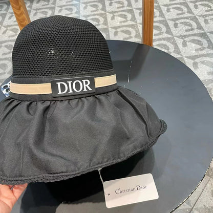 BLACK STRAW BUCKET HAT WITH BOW FABRIC BORDER 439646