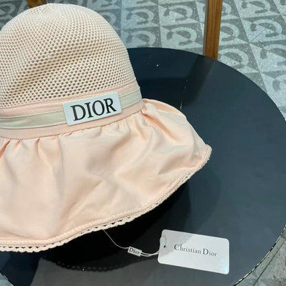 PALE BEIGE STRAW BUCKET HAT WITH BOW FABRIC BORDER 439647