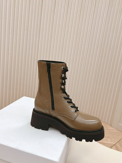 TRIOMPHE RANGERS MID LACE-UP BOOT IN CHOCOLATE BROWN CALFSKIN