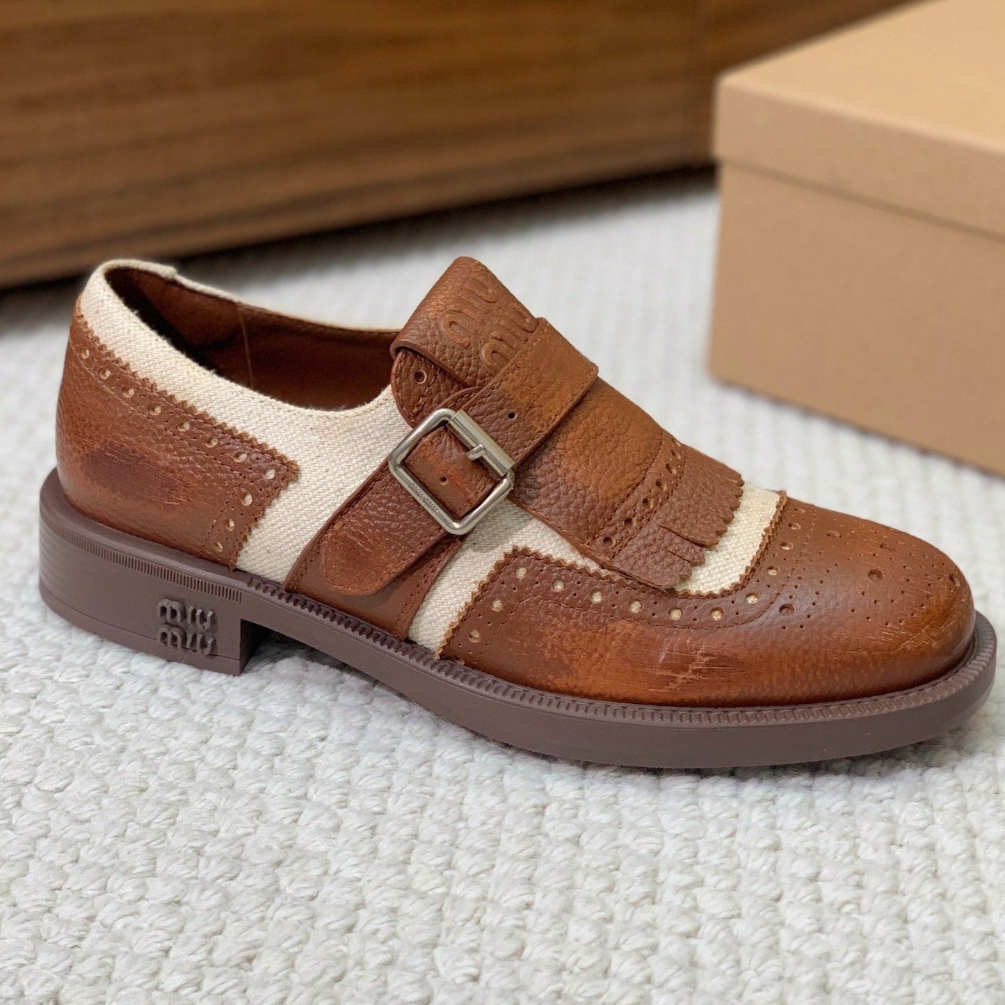 OXFORD SHOES WALNUT MIX CREAM COWHIDE