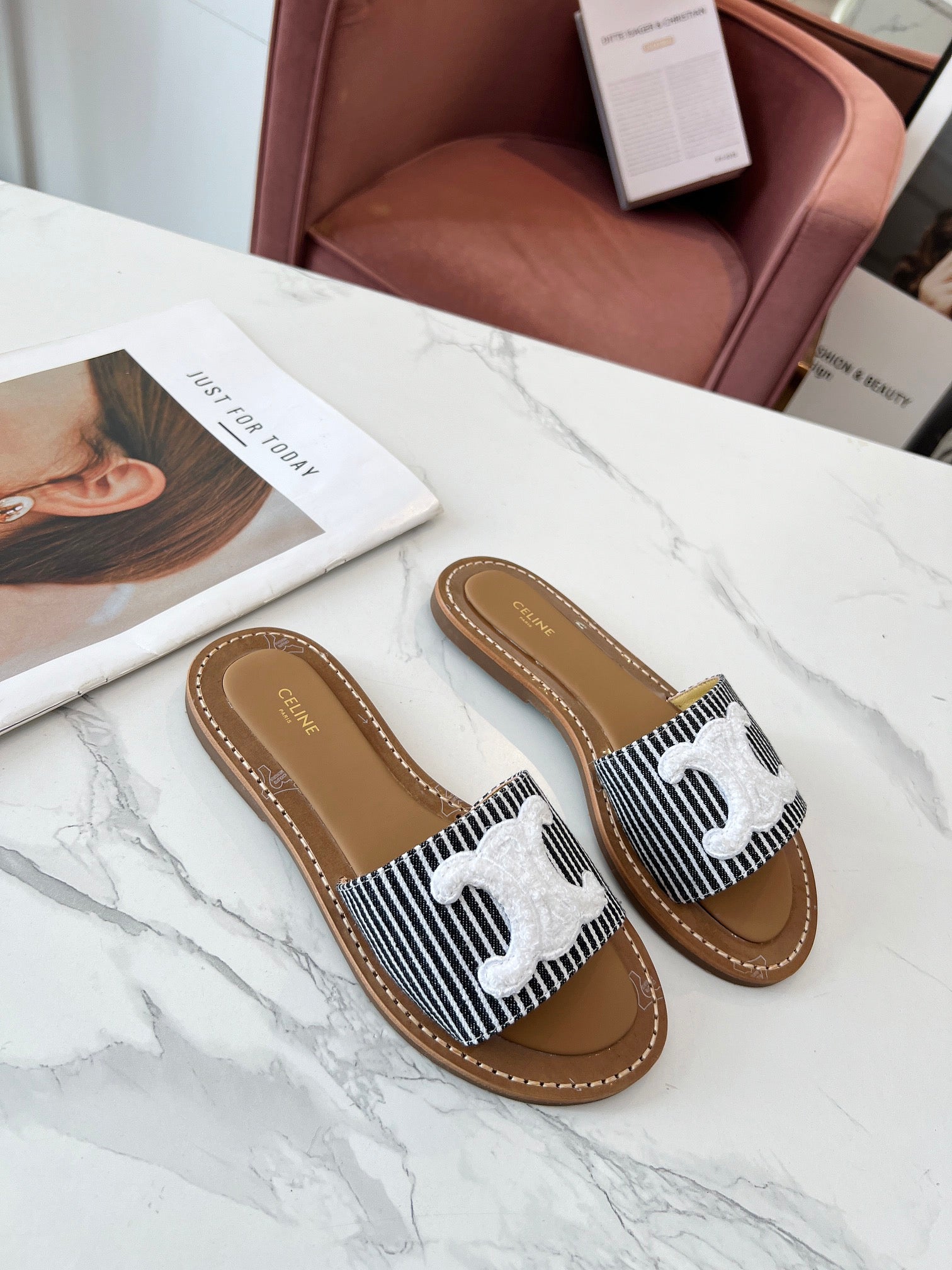 LYMPIA MULE STRIPED CANVAS WOOL LOGO
