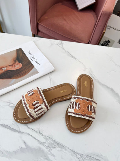 LYMPIA MULE WHITE MIX BROWN RAFFIA PERU BROWN LOGO