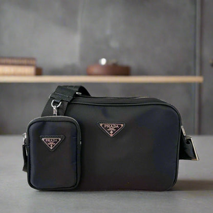 TRIANGLE LOGO CROSSBODY BAG 25 IN BLACK RE-NYLON