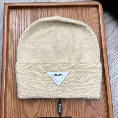 BEANIE HAT IN BISQUE BEIGE WOOL AND RABBIT FUR 436397