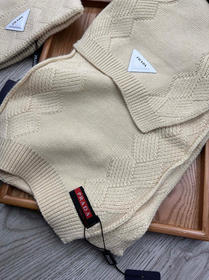 SET SCARF AND HAT IN BISQUE BEIGE WOOL AND RABBIT FUR 397405