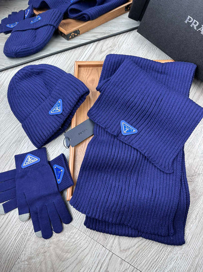 THREE-PIECES SET IN NAVY BLUE WOOL AND ACRYLIC 406557