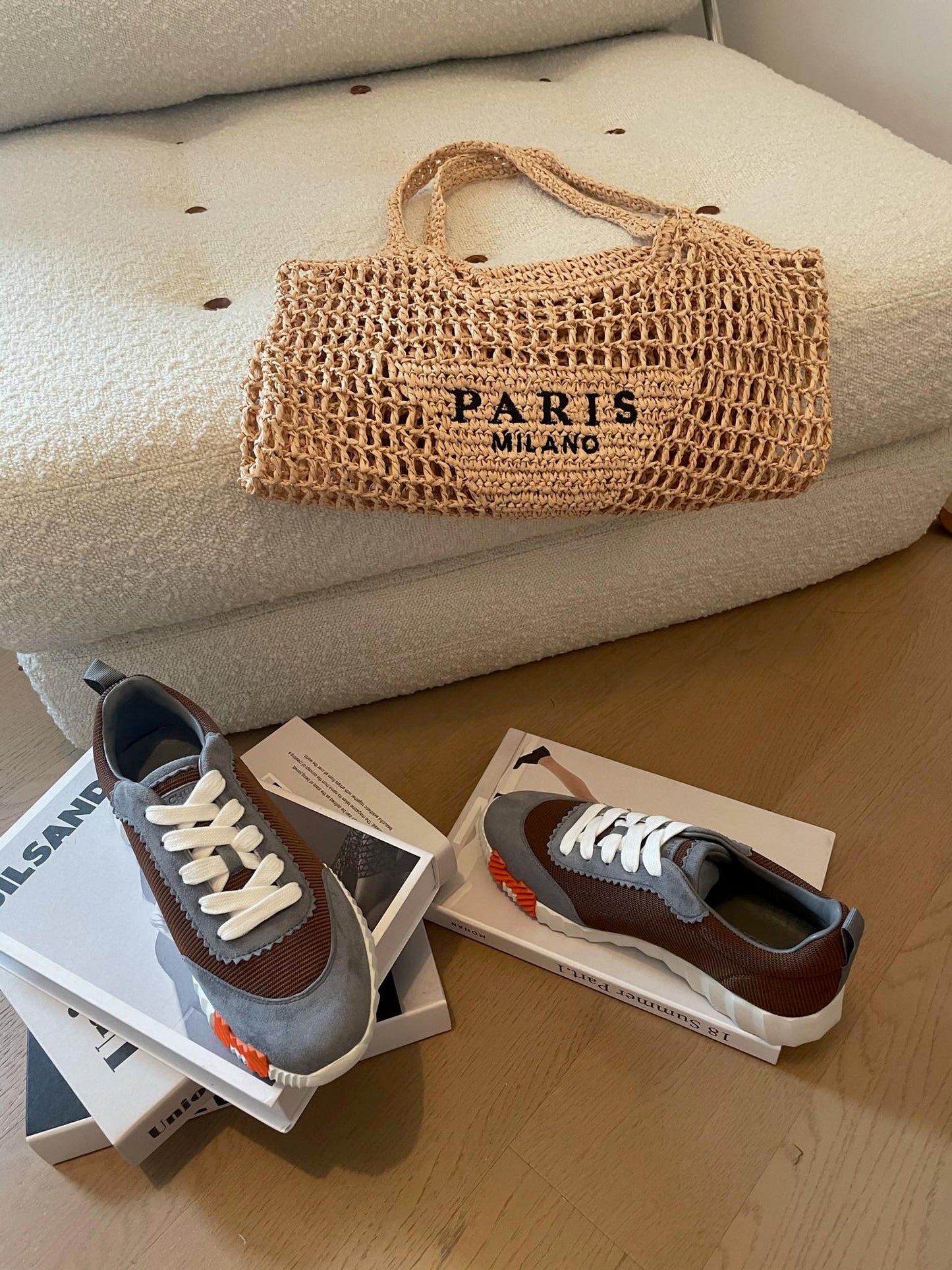 BOUNCING SNEAKERS GRAY MIX BROWN CALFSKIN