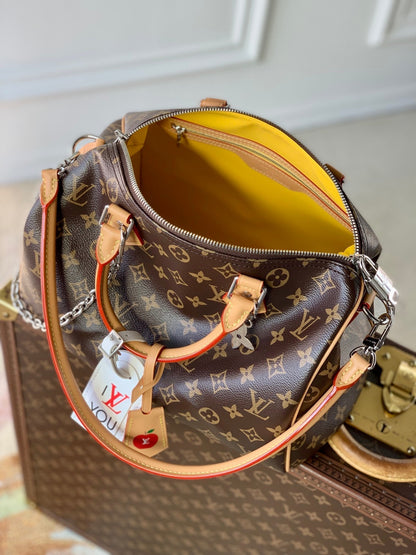SPEEDY SOFT CRAFTY 30 IN BROWN LV MONOGRAM CALFSKIN RED TAG