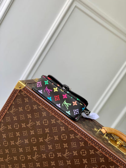 DIANE NANO BAG 19 IN MULTICOLOR MONOGRAM CANVAS AND BLACK COWHIDE