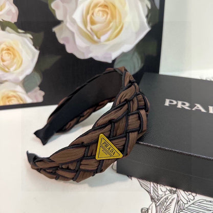 BRAIDED HEADBAND IN CHOCOLATE AND BLACK TRIM FABRIC 381459