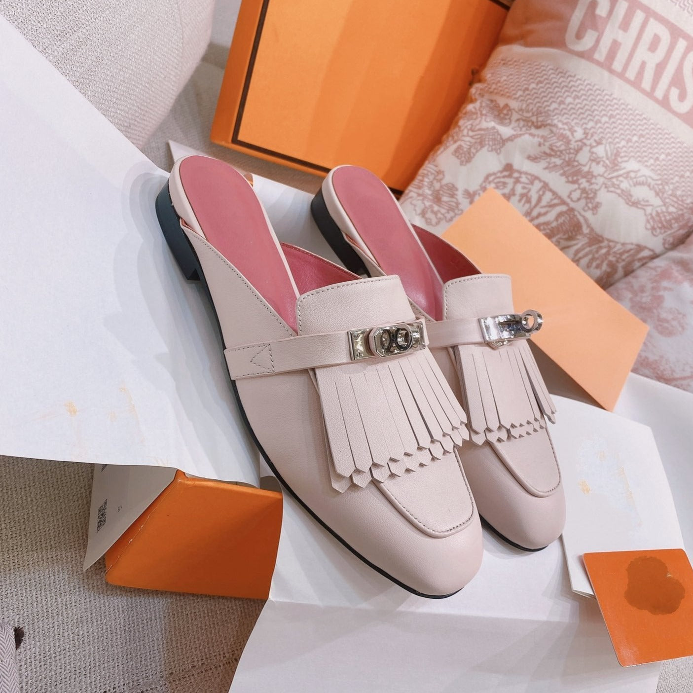 OZ Mule Fringed Light Pink