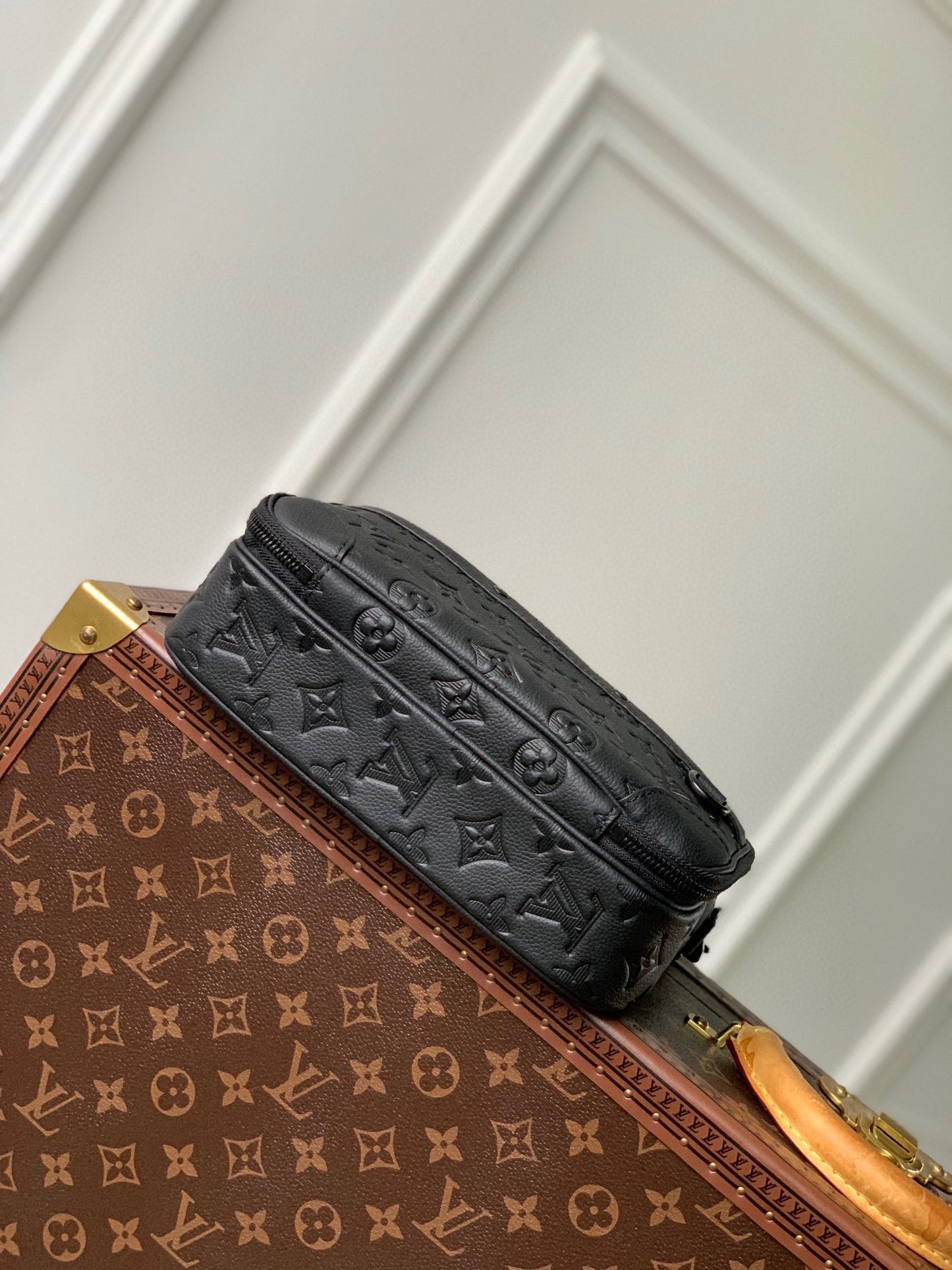 ALPHA NANO BAG 24 IN BLACK MONOGRAM SHADOW EMBOSSED COWHIDE