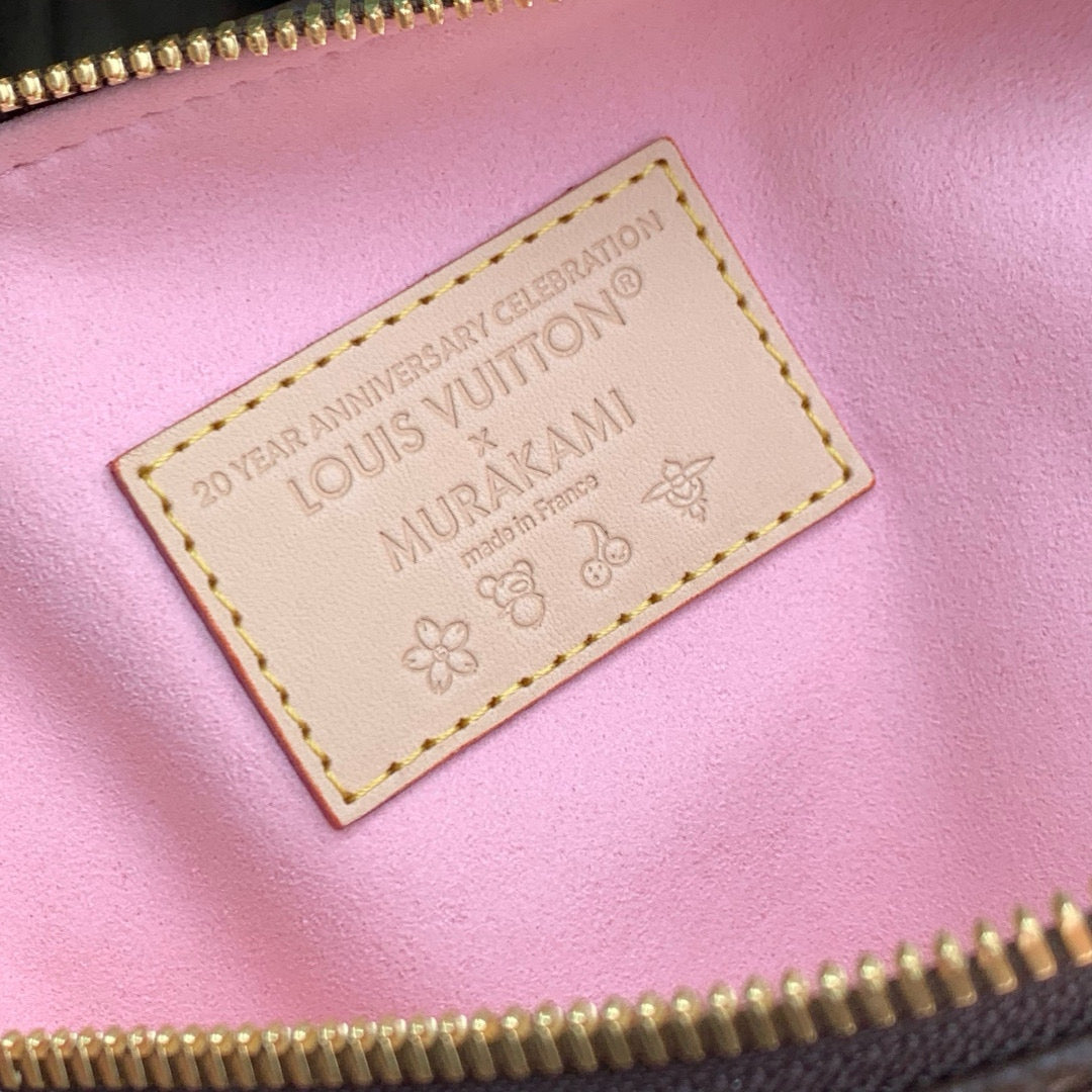 SPEEDY BANDOULIÈRE CHERRY BLOSSOM 25 IN SAKURA BROWN MONOGRAM COATED CANVAS