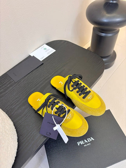 SNEAKER MULES IN YELLOW NYLON AND SUEDE