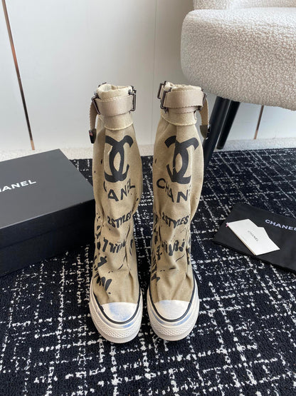 HIGH BOOTS IN TORTILLA BROWN CANVAS