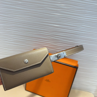 HM KELLY POCKET 18MM BELT CHOCOLATE BROWN LEATHER SILVER HARDWARE