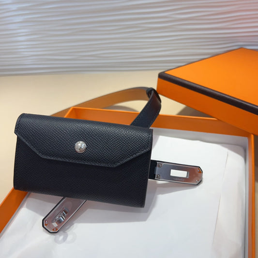 HM KELLY POCKET 18MM BELT BLACK LEATHER SILVER HARDWARE