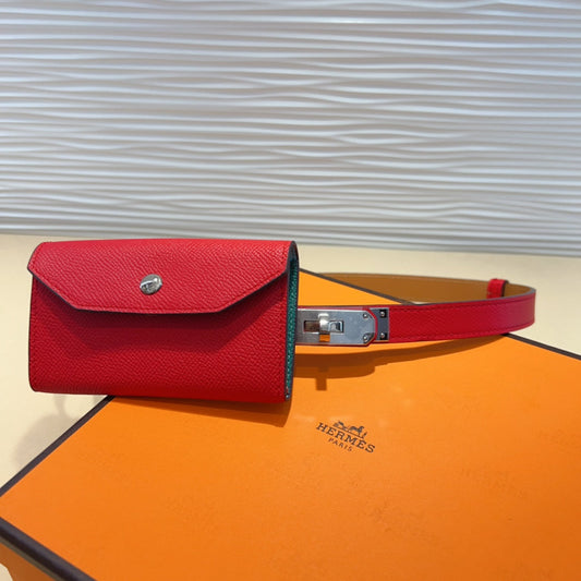 HM KELLY CHERRY RED POCKET 18MM BELT LEATHER SILVER HARDWARE