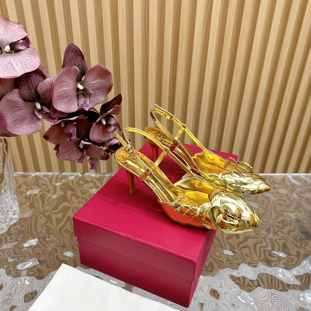 ATELIER SLINGBACK HEELS 75 MM IN GOLD METALLIC CALFSKIN