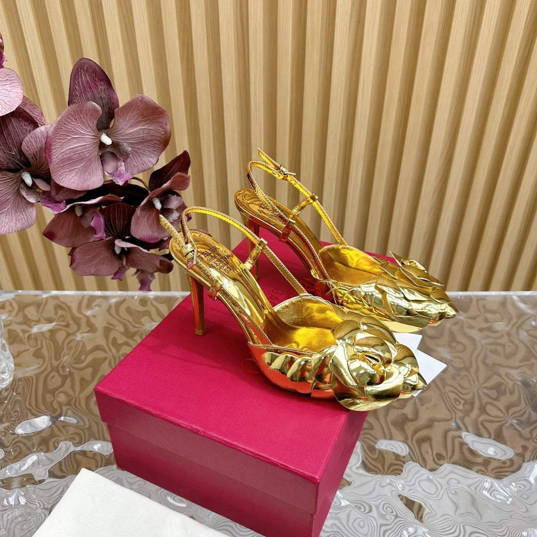 ATELIER SLINGBACK HEELS 95 MM IN GOLD METALLIC CALFSKIN