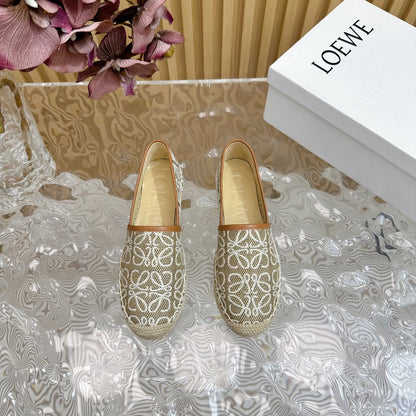 LW WHITE ANAGRAM ESPADRILLE LOAFER KHAKI LINEN