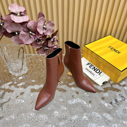 FENDI FIRST 80 MM BOOTS IN SANGRIA RED CALFSKIN WITH GOLD HARDWARE