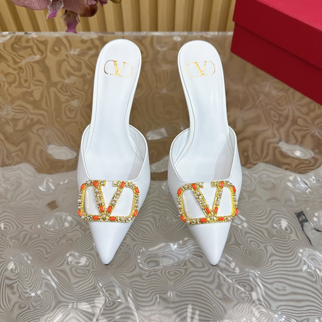 HIGH PUMP MULE 80MM WHITE CALFSKIN