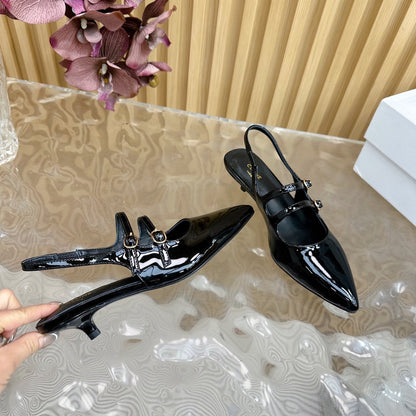 JUDY DOUBLE STRAP MARY JANE SLINGBACK 35MM IN BLACK PATENT CALFSKIN