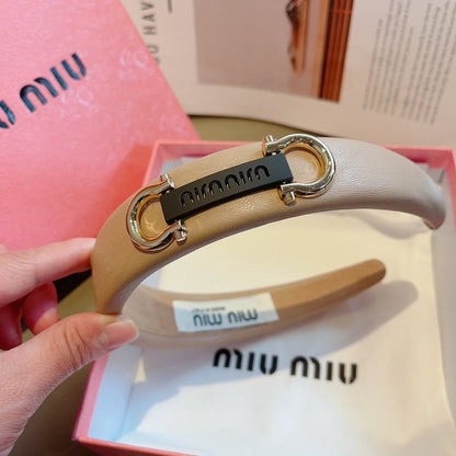 GOLD HORSEBIT HEADBAND IN WOOD BROWN CALFSKIN 329350