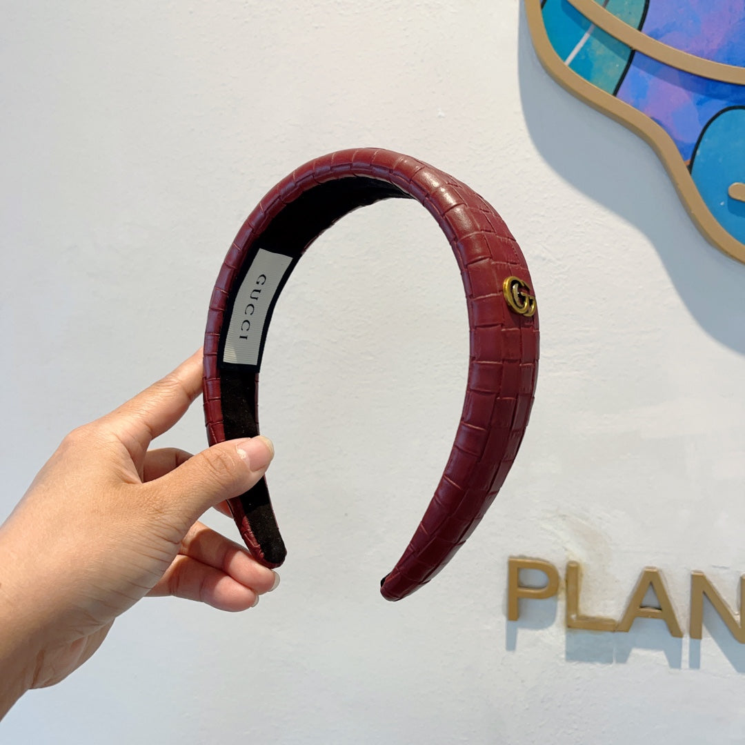 BURGUNDY RED HAIRBAND CALFSKIN 374075
