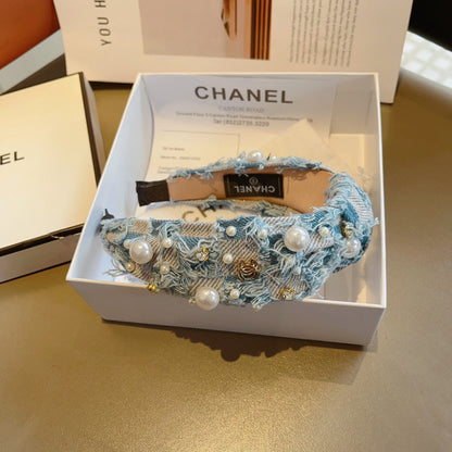 LIGHT BLUE MIX PALE GRAY FABRIC HAIRBAND WITH PEARL 410863