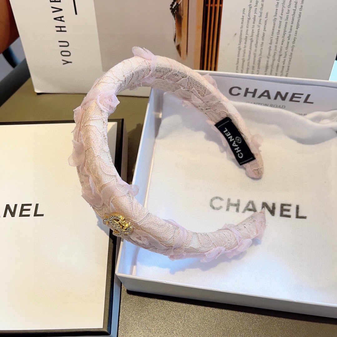 LIGHT PINK FABRIC WITH ROSE LACE TRIM HAIRBAND 414413