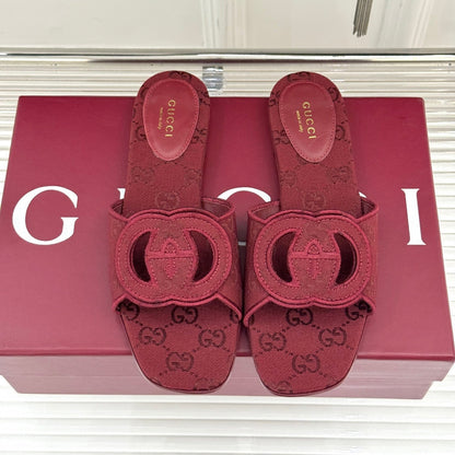 SLIDE SANDALS IN RED FABRIC EMBOSSED LOGO STYLE 4