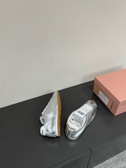 PLUME NAPPA SNEAKERS IN SILVER LAMBSKIN