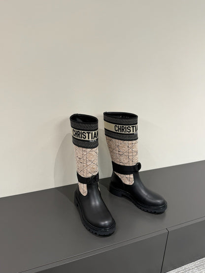 D-MAJOR BOOT TAUPE AND BLACK TECHNICAL FABRIC AND BLACK CALFSKIN
