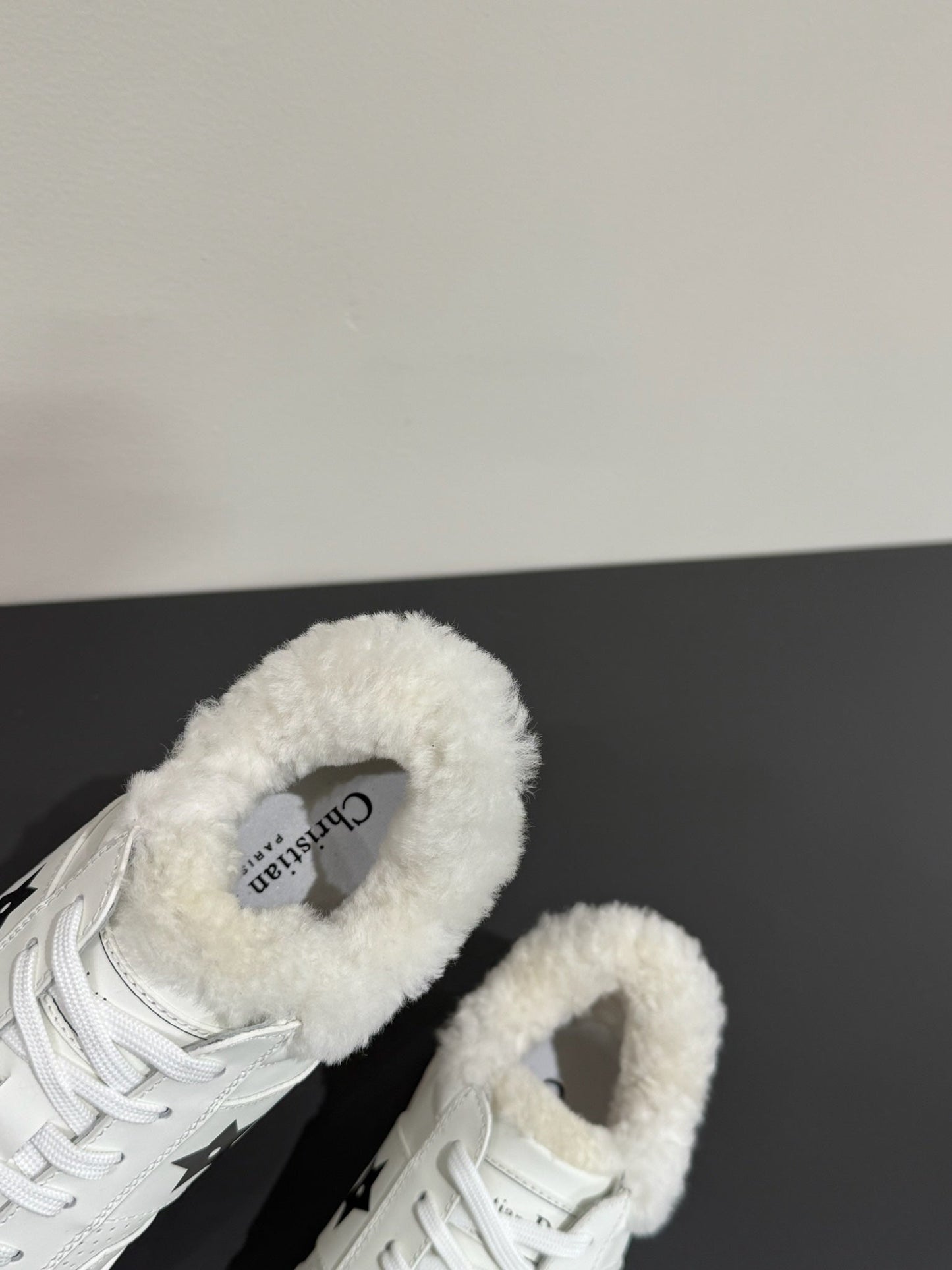 BLACK STAR SNEAKER WHITE CALFSKIN AND SUEDE CALFSKIN WITH SHEARLING LINING