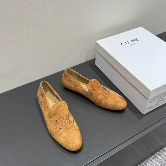 LOAFERS IN PEANUT BROWN SUEDE EMBROIDERED LOGO