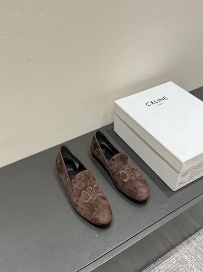 LOAFERS IN CHOCOLATE BROWN SUEDE EMBROIDERED LOGO