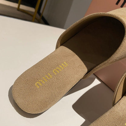 MULES SLIPPERS RETRO KHAKI COLOR SUEDE