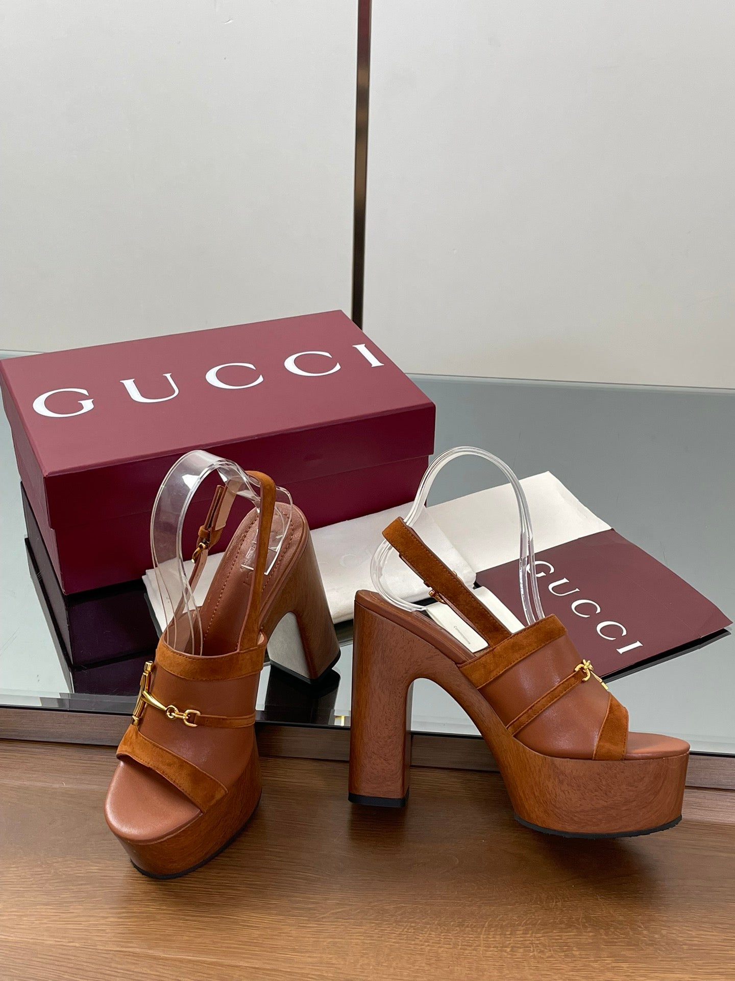 HIGH HEEL SANDALS 13 CM IN BROWN CALFSKIN MIX SUEDUE GOLD HARDWARE