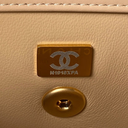 CC MINI 19 FLAP BAG IN DARK BEIGE CALFSKIN GOLD HARDWARE