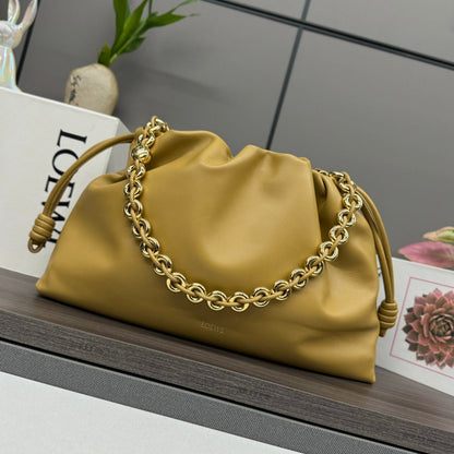 LOE LARGE 41 FLAMENCO PURSE BUCKET IN DIJON YELLOW LAMBSKIN GOLD HARDWARE